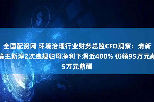 全国配资网 环境治理行业财务总监CFO观察:清新环境王斯淳2次违规归母净利下滑近400% 仍领95万元薪酬